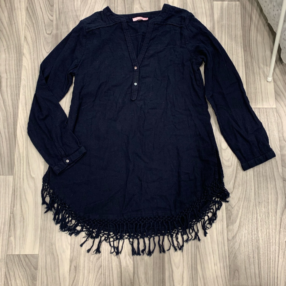 Calypso St.Barth Evisba Cotton Fringe Tunic Blue Size L
